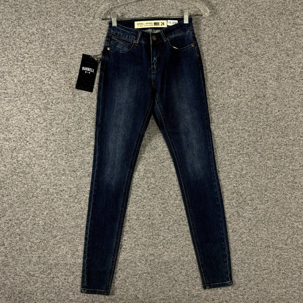 Barbell Women's Size 24 Dark Wash Blue Stretch Denim Slim Athletic Fit Jeans